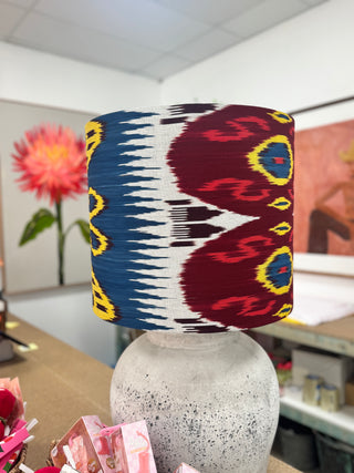 Tall Drum Red & Blue Ikat Lampshade