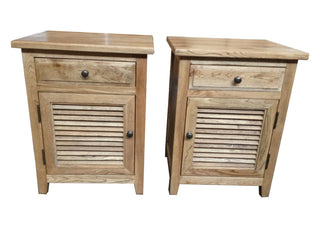 Oak Louvre Bedside Table