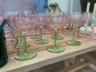Pink & Green Tulip Glasses Set of 2