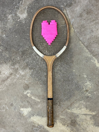 Vintage Tennis Racquet with Woven Pattern
