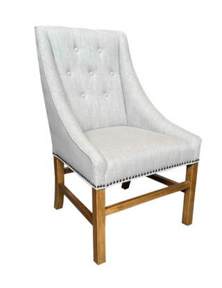 Button Back Linen Carver Chair