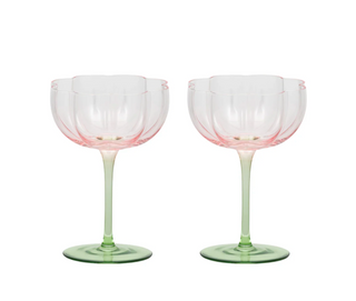 Pink & Green Tulip Glasses Set of 2