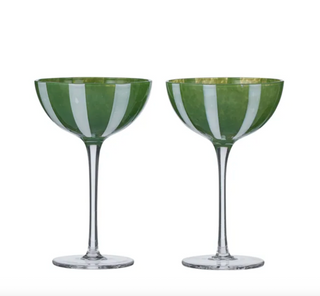 Green Stripe Coupe Glass Set of 2