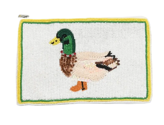 Handmade pouch with a duck design on a white background