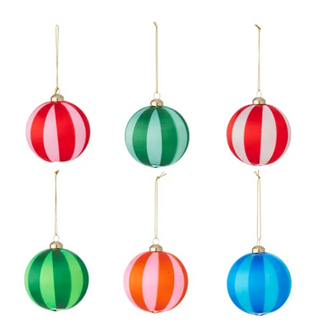 Set of 6 Silk Pop Stripe Bauble