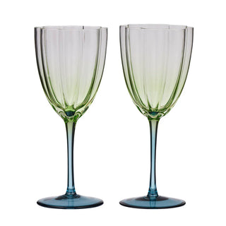 Green & Blue Tulip Wine Glasses - Set of 2